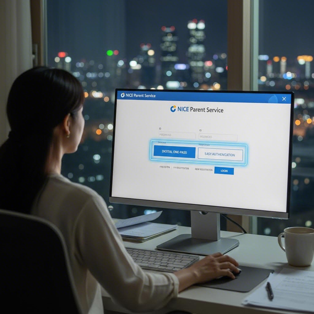 나이스 학부모서비스 로그인 화면에서 디지털원패스와 간편인증 버튼 강조