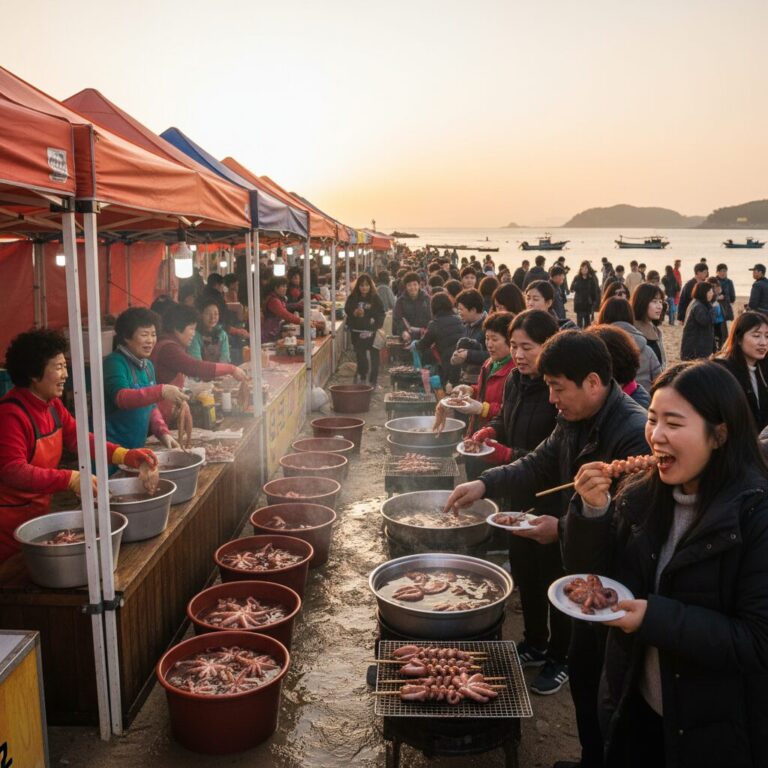서천 바닷가에서 열리는 쭈꾸미축제의 생생한 현장 모습