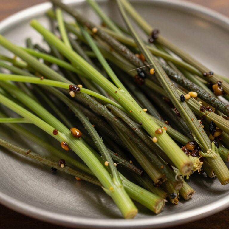 데쳐서 무친 신선초 나물 반찬이 접시에 담겨 있는 모습