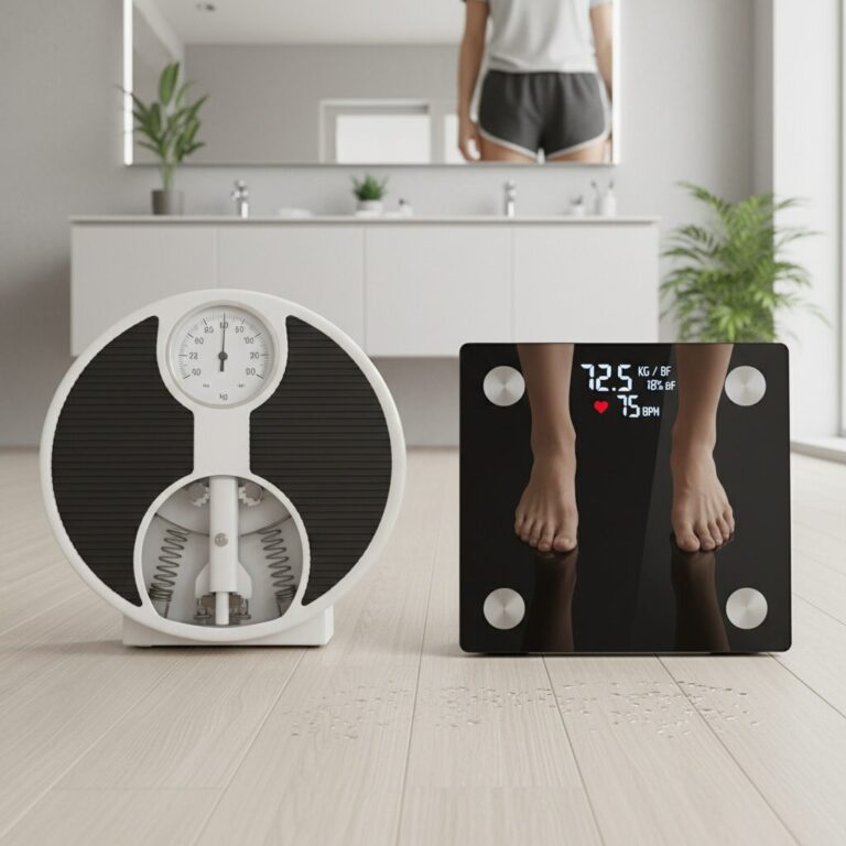 기계식 체중계와 디지털 스마트 체중계의 비교 사진