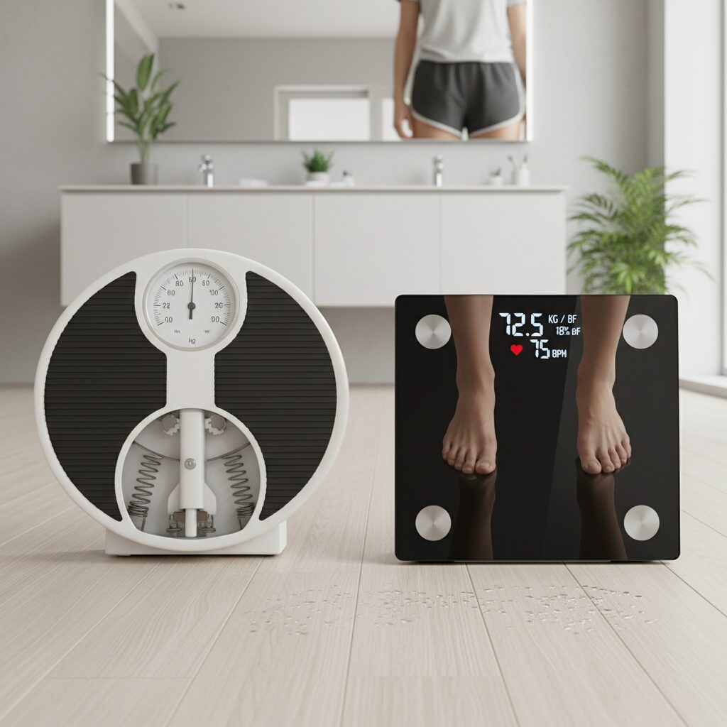 기계식 체중계와 디지털 스마트 체중계의 비교 사진
