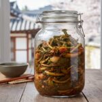 봄열무김치 담그는 쉽고 맛있는 레시피 유리병에 담긴 빨갛고 싱싱한 봄열무김치