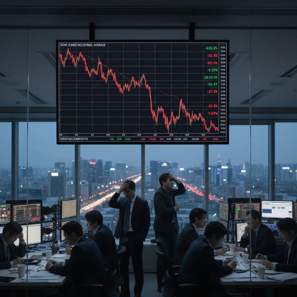주식 시장 급락을 보여주는 하락세의 차트 그래프