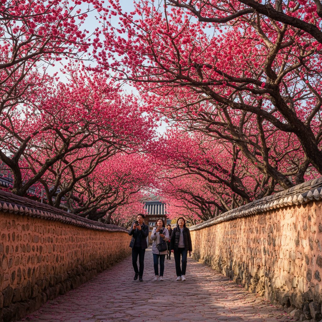 순천 탐매마을 홍매화 골목길 붉은 터널 풍경