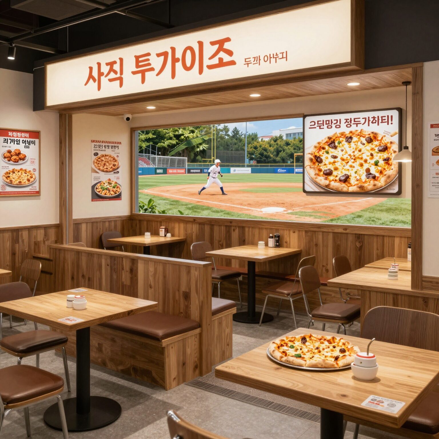 사직야구장 근처 투가이즈 매장 내부와 무한리필 피자 치킨