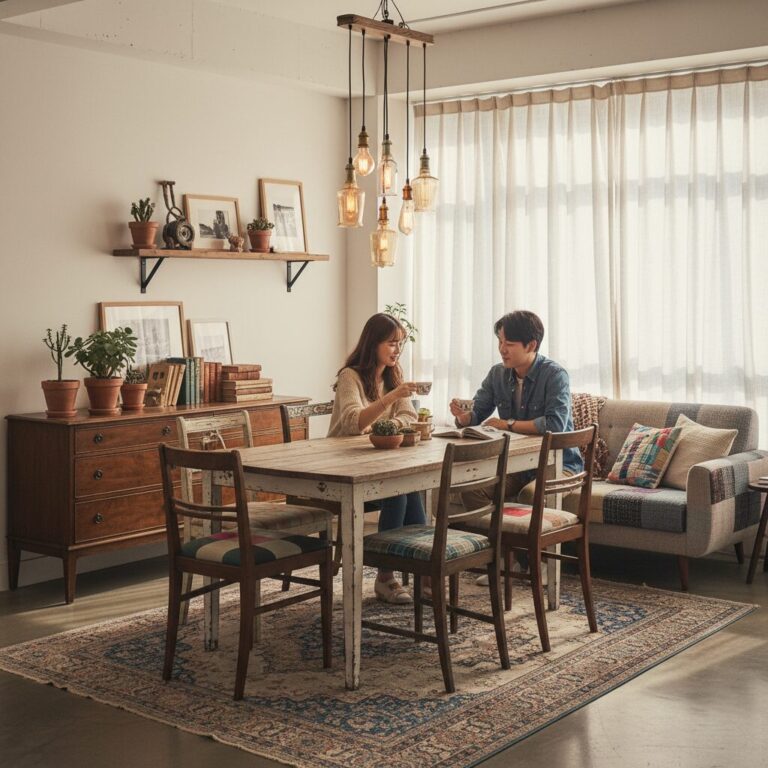 리폼한 가구와 소품으로 꾸민 따뜻한 인테리어 공간