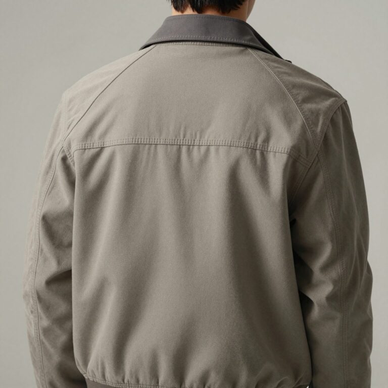 쥬크자켓의 핏을 확인하는 방법 어깨선과 소매길이를 체크하는 모습