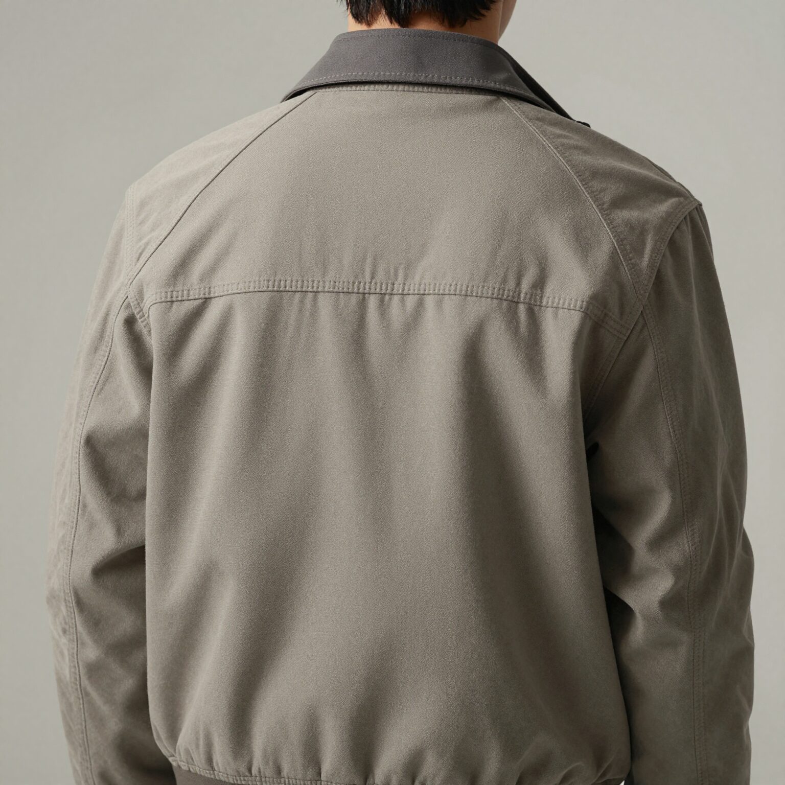 쥬크자켓의 핏을 확인하는 방법 어깨선과 소매길이를 체크하는 모습