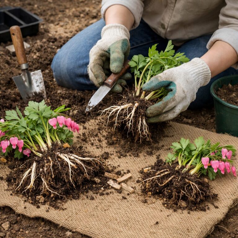 금낭화 포기나누기 방법으로 뿌리를 나누는 과정