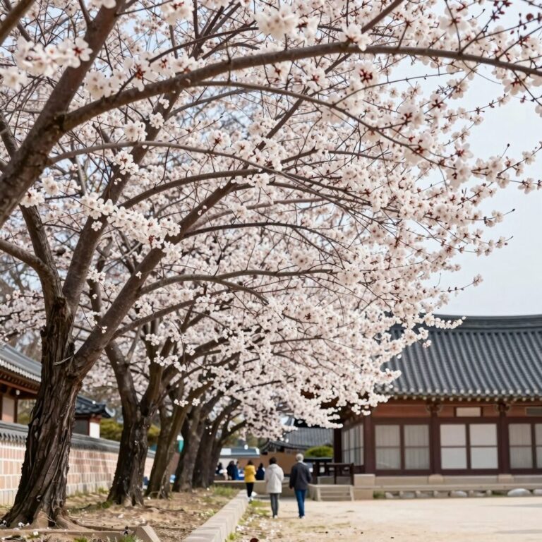 창덕궁 낙선재 주변에 핀 아름다운 홍매화 꽃나무