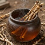 땅두릅뿌리 효능과 먹는법 주의사항 말린 땅두릅뿌리로 끓인 갈색빛의 독활차가 담긴 찻잔
