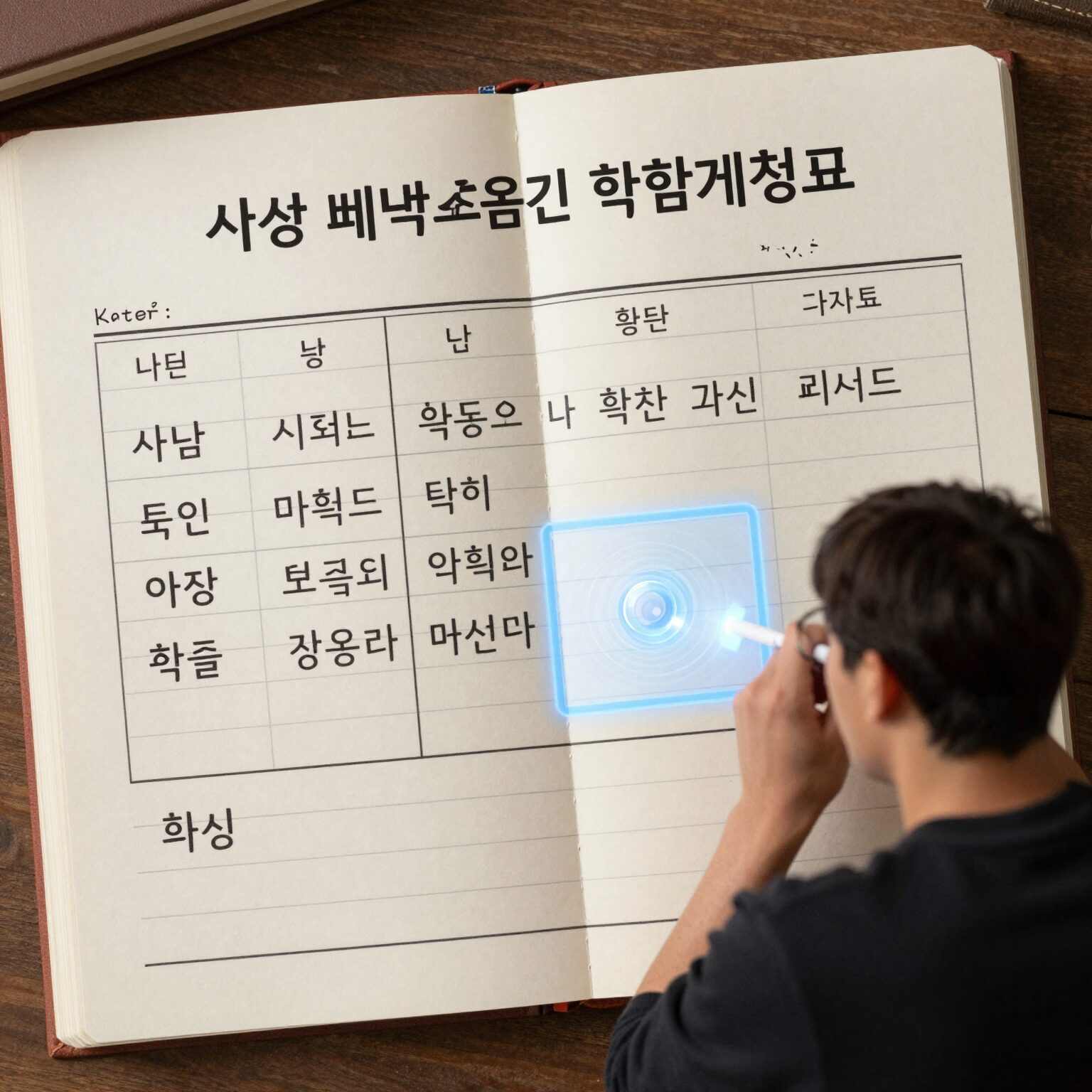 시험 벼락치기 효율적인 학습 계획표와 핵심 키워드가 적힌 노트