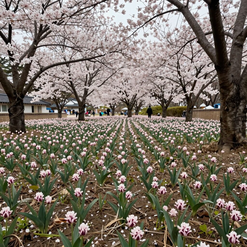 봄 들판에 자라는 쇠뜨기 군락 사진