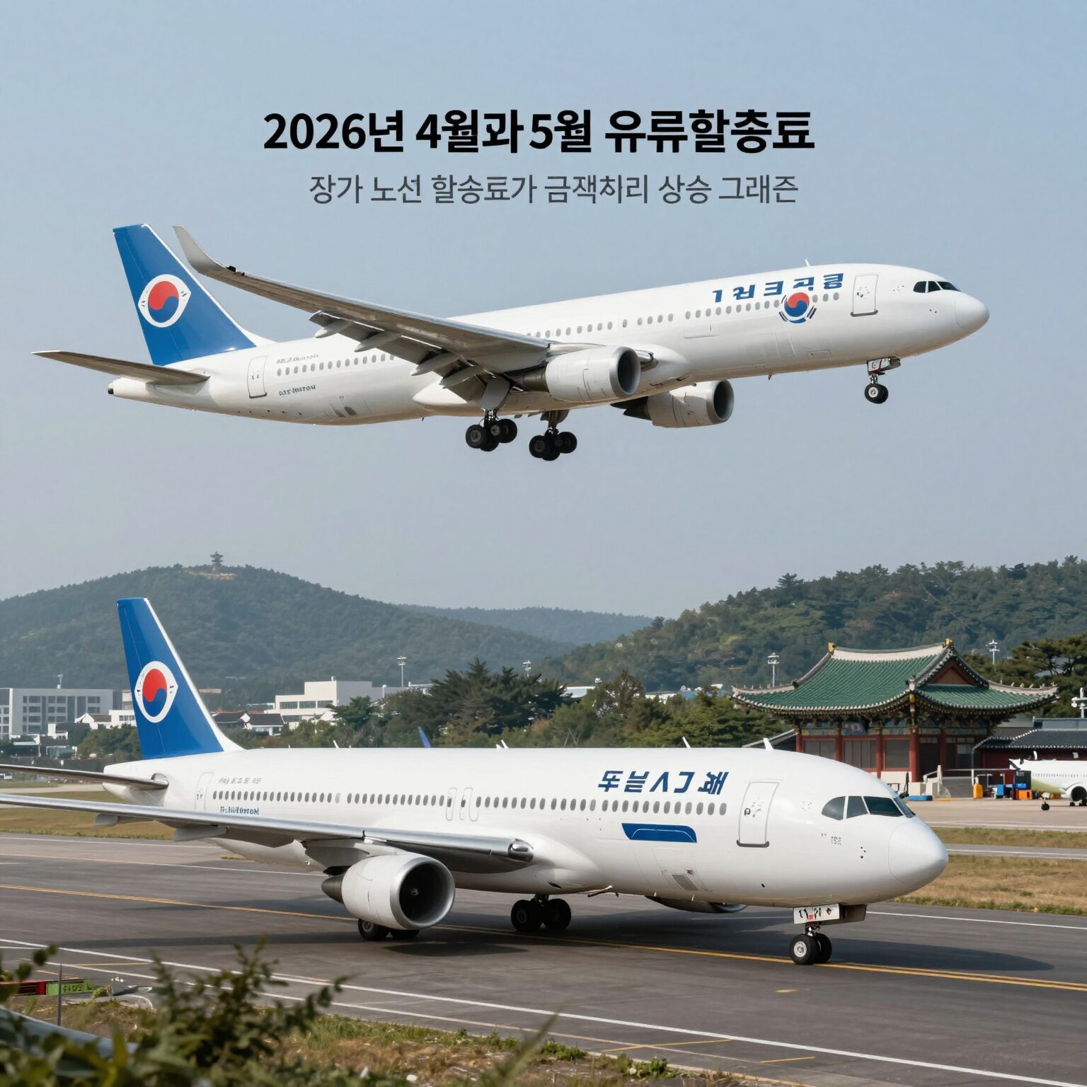 2026년 4월과 5월 항공 유류할증료 비교 그래프 장거리 노선 할증료가 급격히 상승한 모습