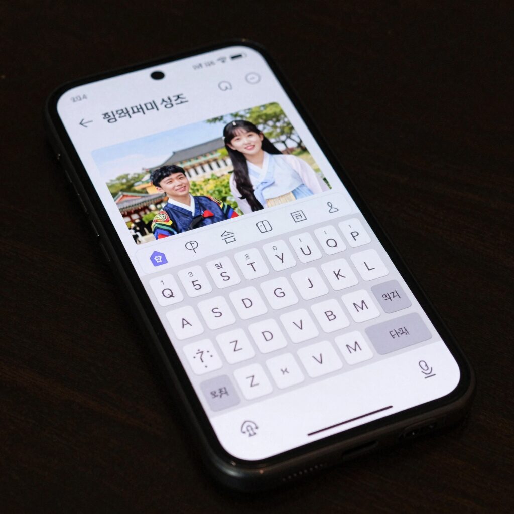 삼성 갤럭시 스마트폰 영어 키보드에서 알파벳을 길게 눌러 중국어 성조 선택하는 화면