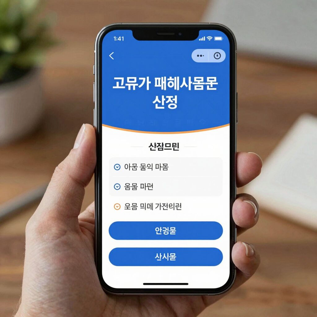 스마트폰으로 고유가 피해지원금 신청 화면을 보여주는 손