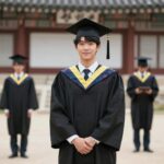 졸업사진 준비부터 보정까지 졸업사진 촬영 중 포즈를 취하는 모습