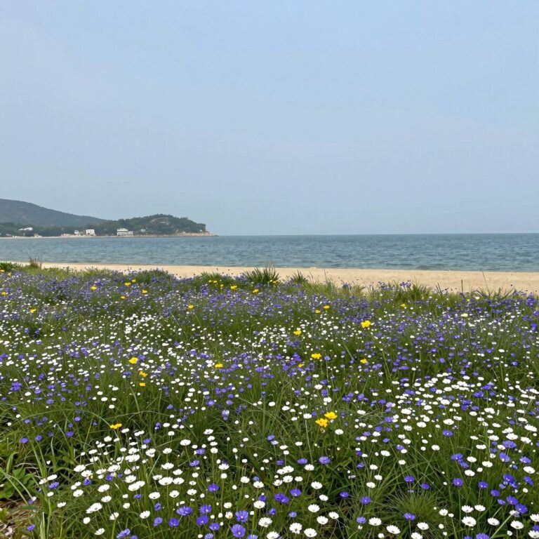 관매도 유채꽃밭과 다도해 수평선 풍경