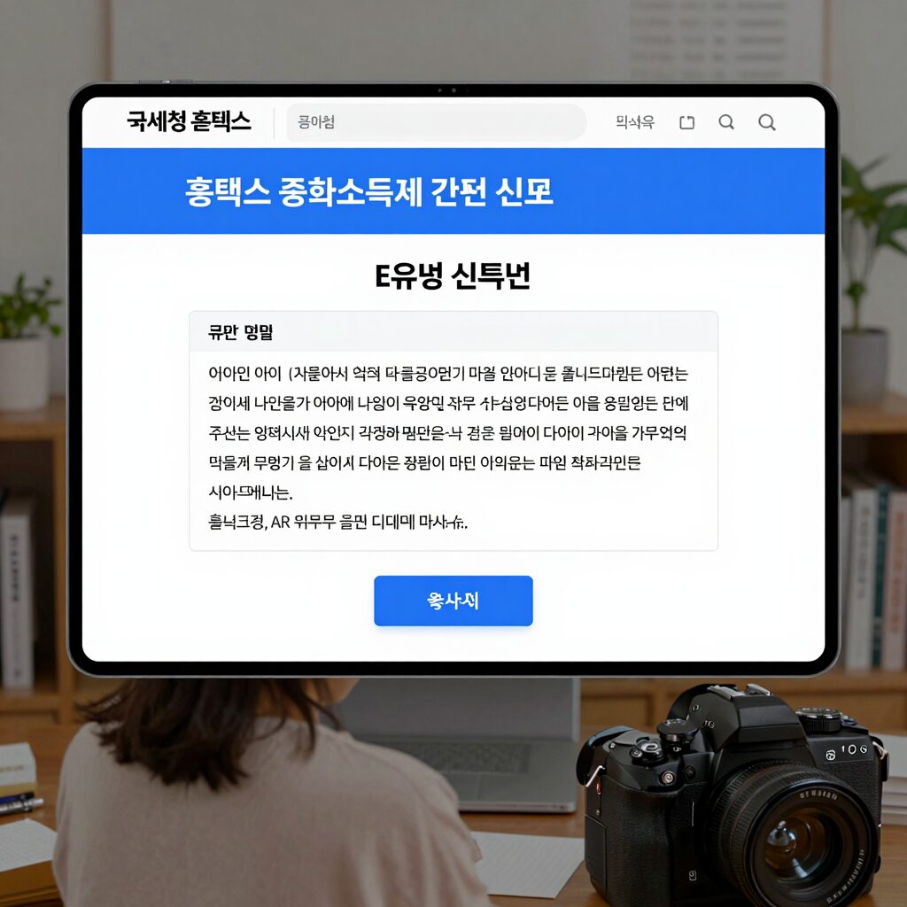 국세청 홈택스 종합소득세 간편신고 화면으로 E유형 신고 방법을 안내하는 이미지