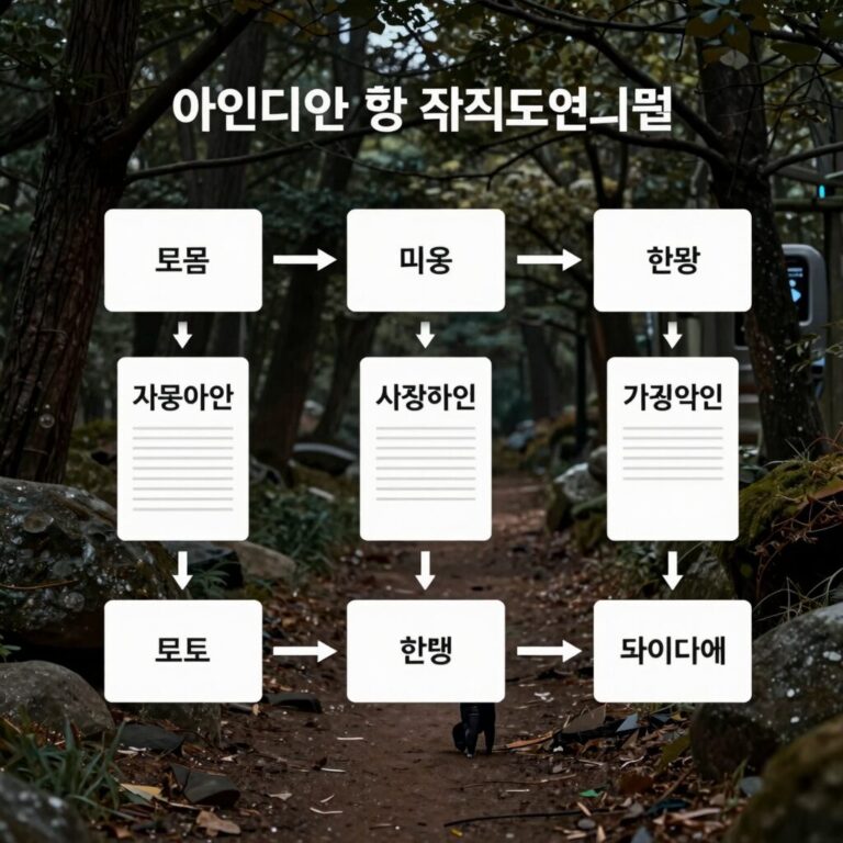 아이디어 구체화 과정을 보여주는 다이어그램, 막연한 생각에서 문서화, 검증, 실행 단계로 나아가는 과정