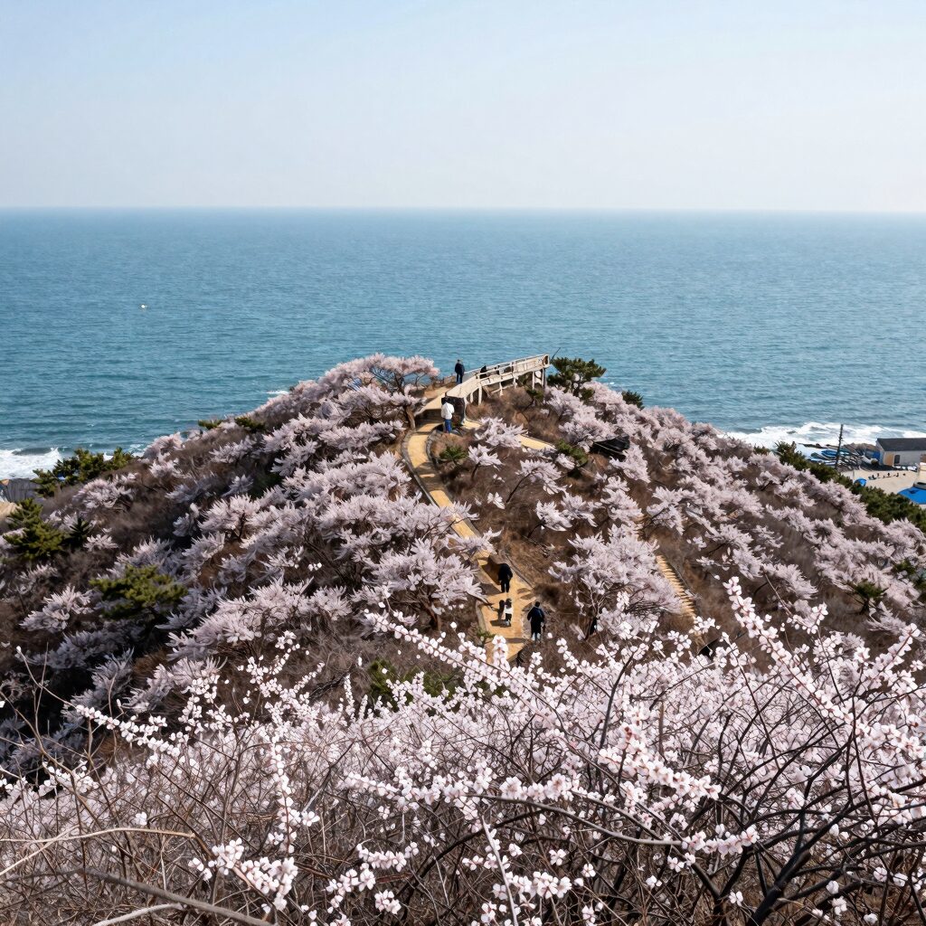 보성 일림산 정상에서 바라본 철쭉 군락과 남해 바다의 장관