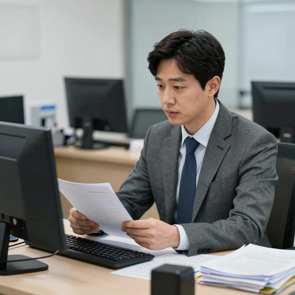 대한채권 김용남 대표 사무실에서 업무 보는 모습