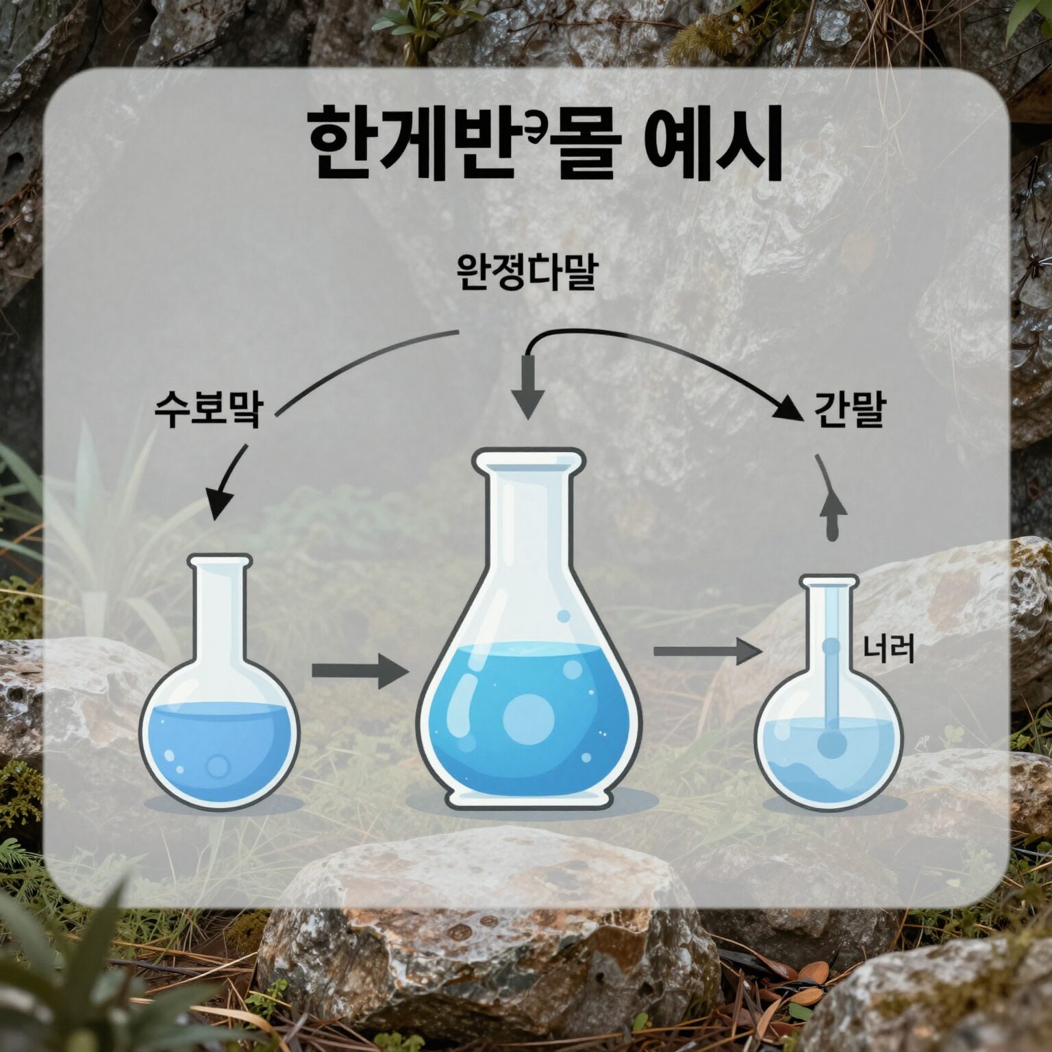 한계반응물 예시 그림 수소와 산소 반응에서 생성물 계산하는 과정