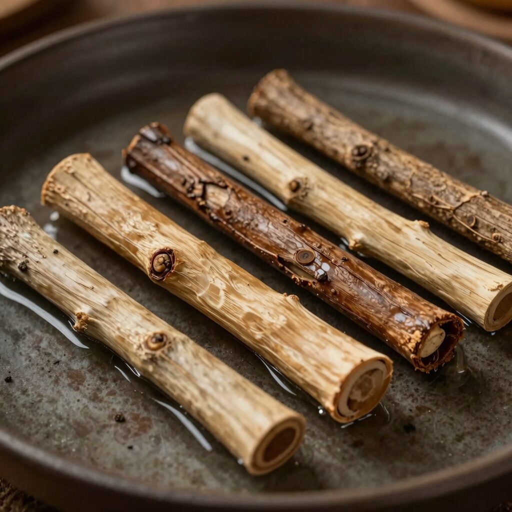 데쳐서 찬물에 헹군 엄나무순이 채반에 담겨 있는 모습