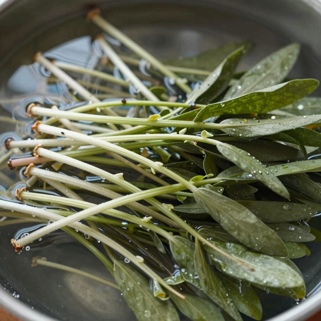 데쳐서 찬물에 헹군 후 물기를 뺀 개두릅 나물