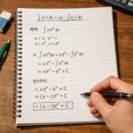 부분적분 공식 적용 과정을 보여주는 손글씨 풀이 예시