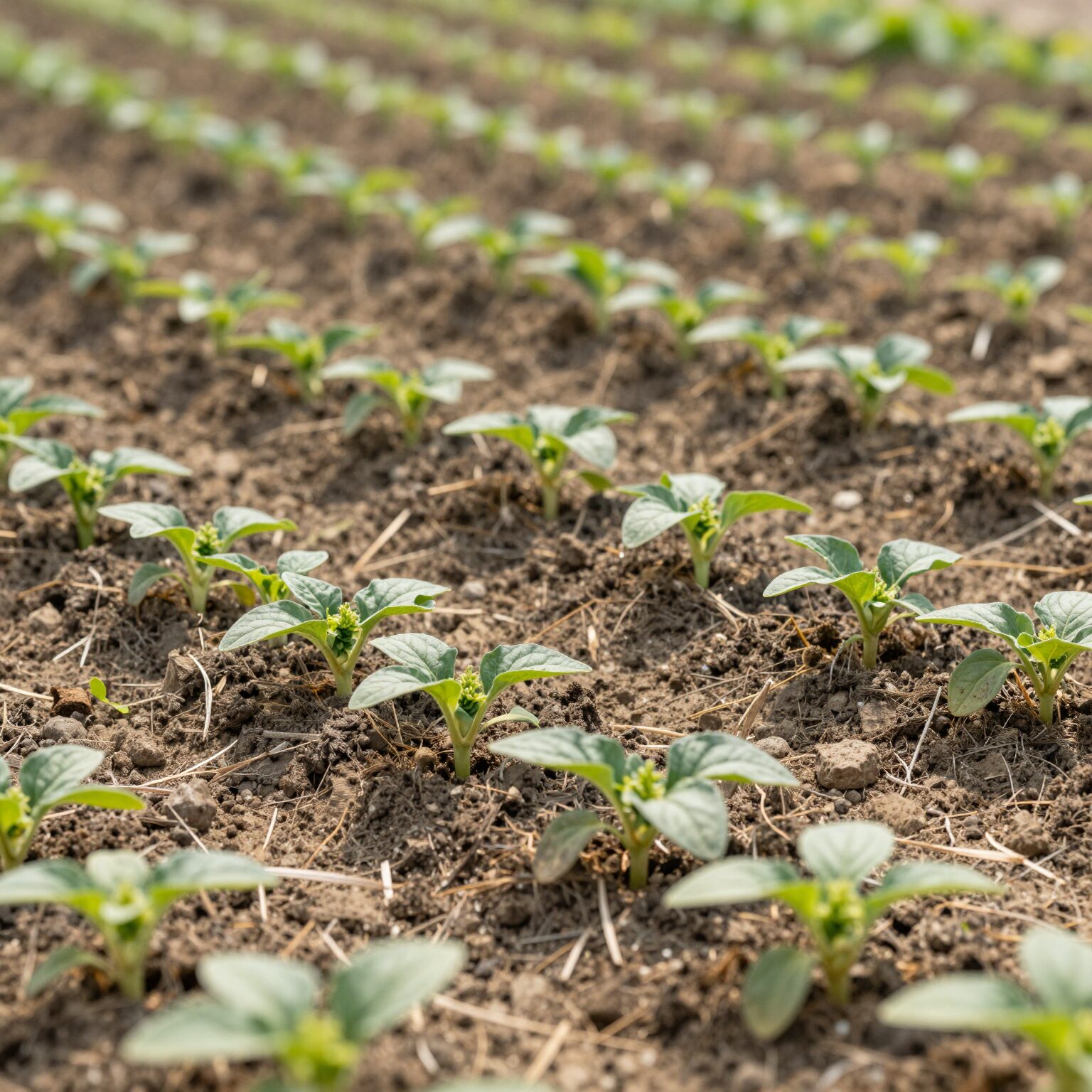 고추 모종을 적정 간격으로 심은 밭의 모습, 통풍과 햇빛 투과가 잘 되는 모습
