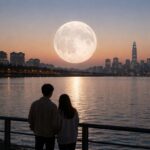 2026년 4월 핑크문 보름달 날짜와 의미 지평선 위로 떠오르는 보름달, 핑크문의 실제 색상은 은백색에 가깝다