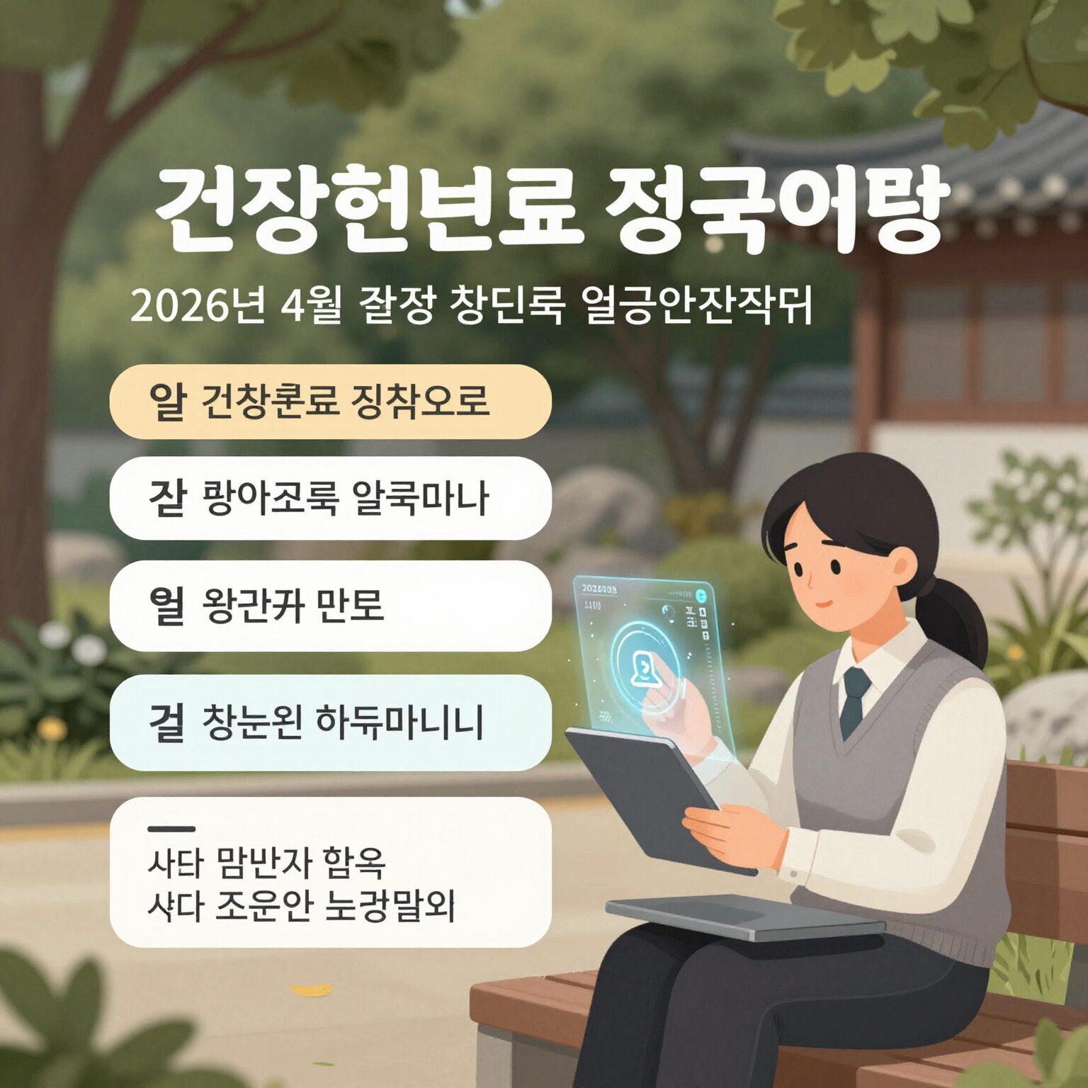 2026년 4월 건강보험료 정산으로 인한 월급 변동 개념을 설명하는 인포그래픽 일러스트