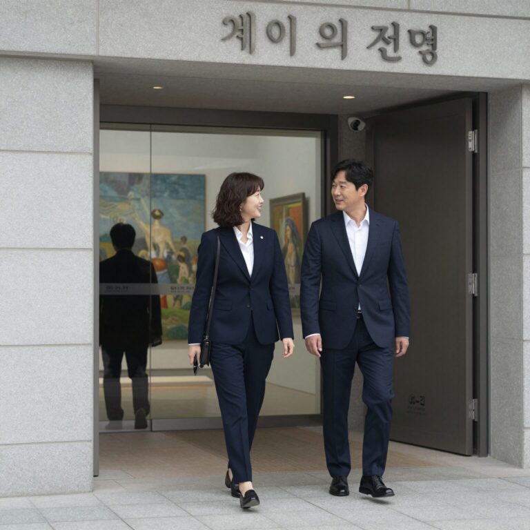 송중기와 케이티 부부가 예술의전당 행사장 입구에서 다정하게 대화하며 걸어가는 모습