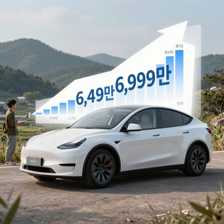 테슬라 모델 Y L 가격 인상 그래프 6,499만 원에서 6,999만 원으로 상승