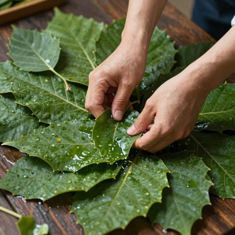 물에 깨끗이 씻어 물기를 뺀 제피잎 준비 과정