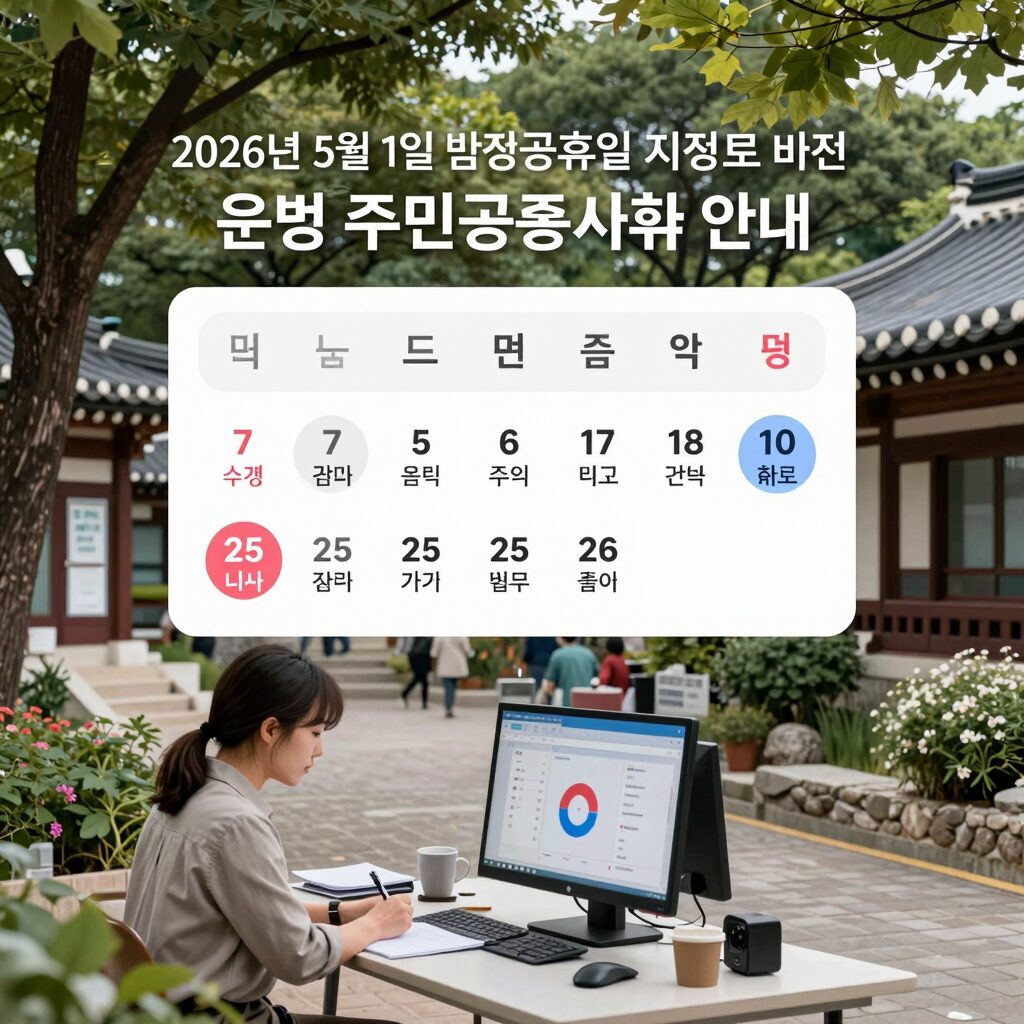 2026년 5월 1일 노동절 법정공휴일 지정으로 바뀐 은행 주민센터 증시 휴무 안내