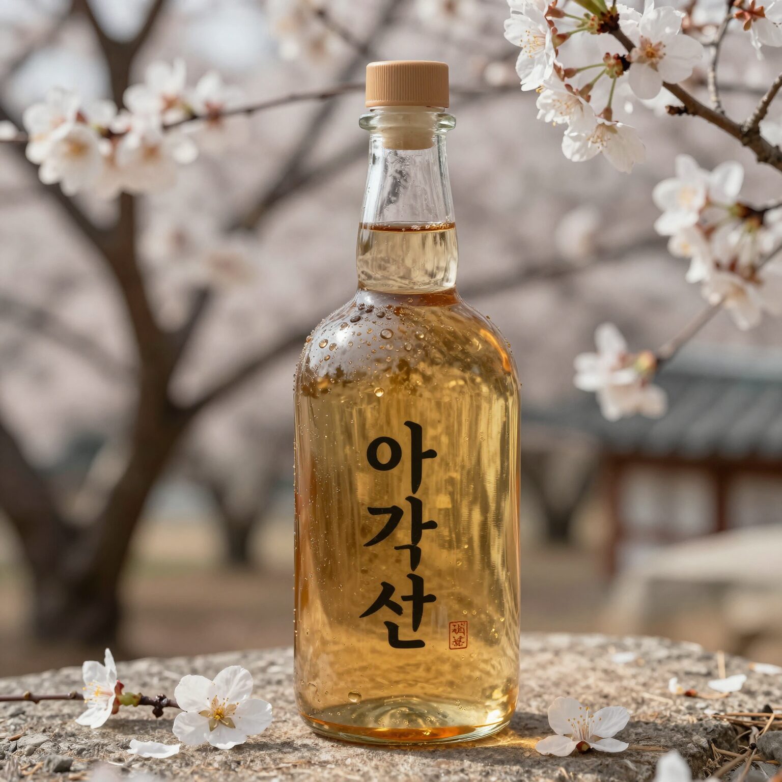 아카시아 꽃과 함께 담근 황금빛 술병