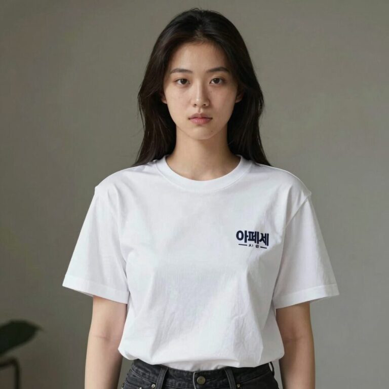 아페쎄 데니스 여자 반팔티 화이트 자수 로고 핏