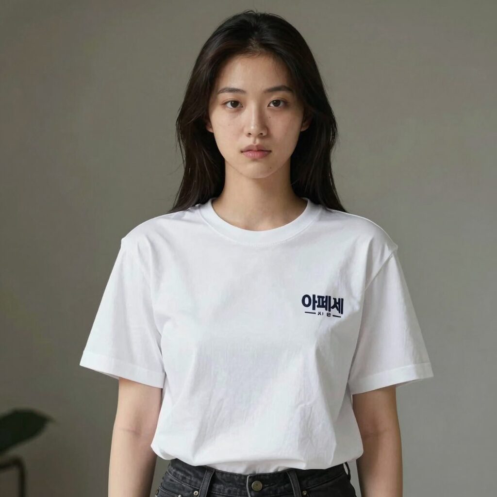 아페쎄 데니스 여자 반팔티 화이트 자수 로고 핏