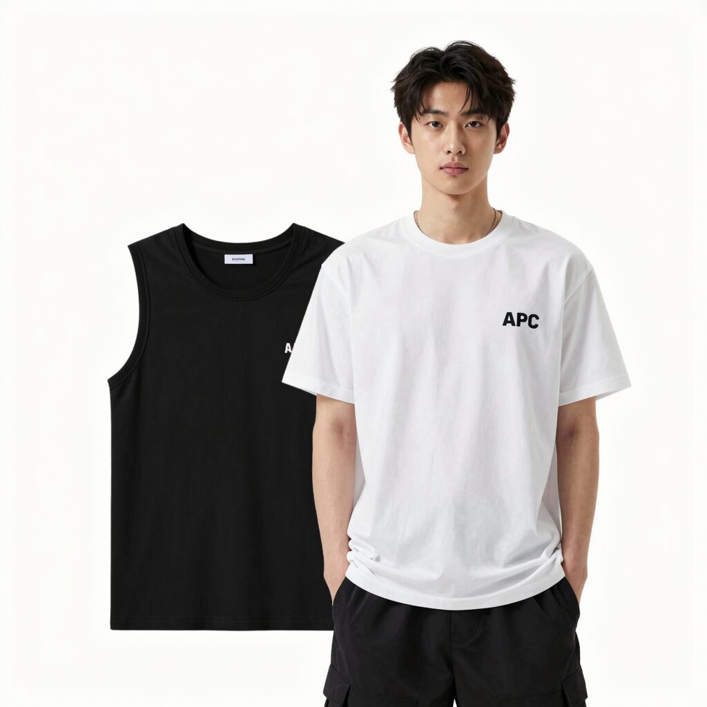 APC 반팔 티셔츠를 활용한 여름 스타일링 예시