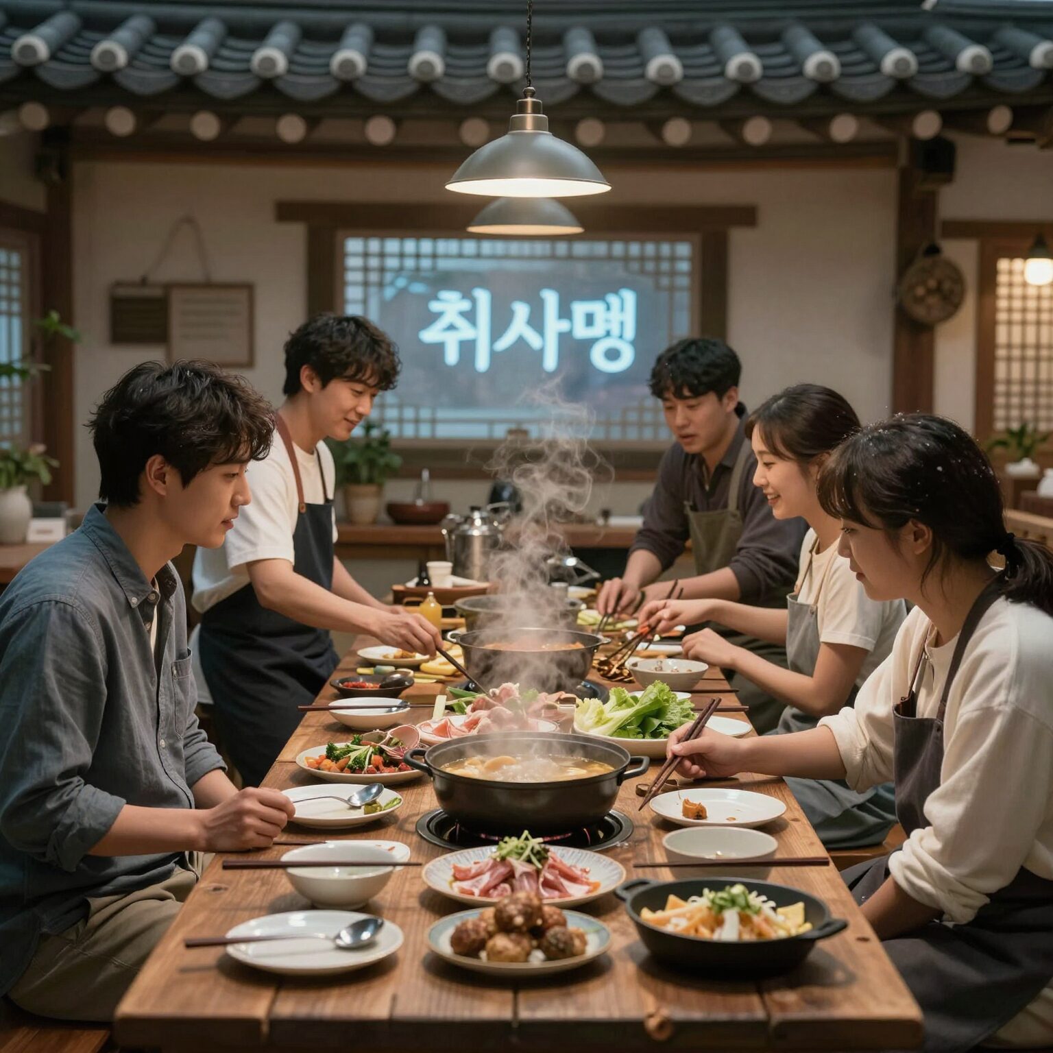 취사병 전설이 되다 주요 캐릭터들이 함께 요리하는 장면