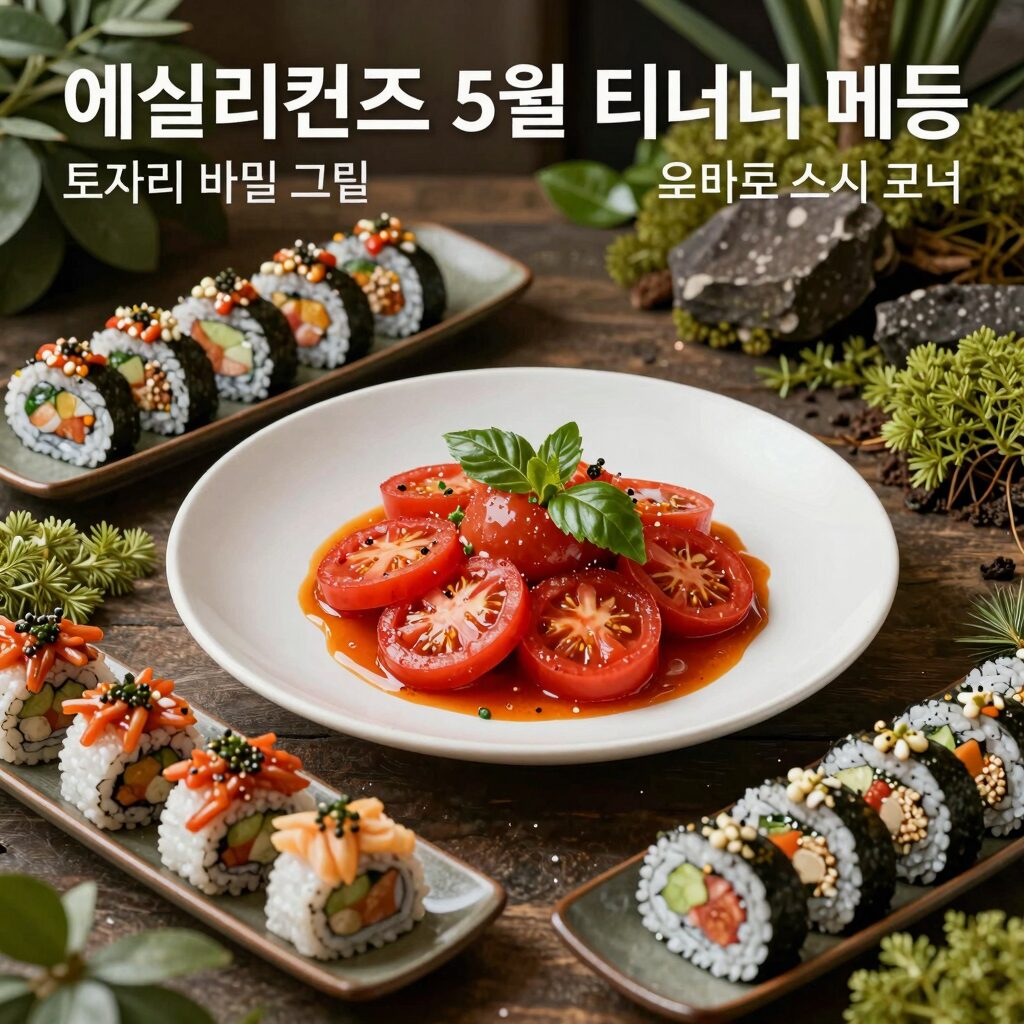 애슐리퀸즈 5월 디너 메뉴 구성 토마토 바질 그릴 요리와 스시 코너