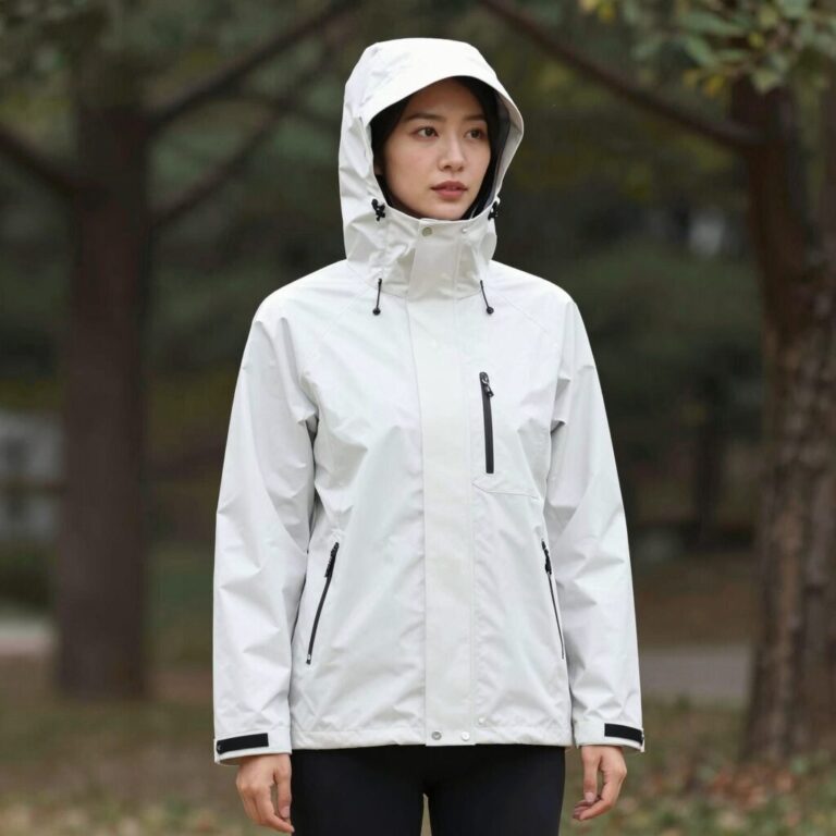 블랙야크 에어플라이 여성 초경량 바람막이 화이트 컬러 착용 모습