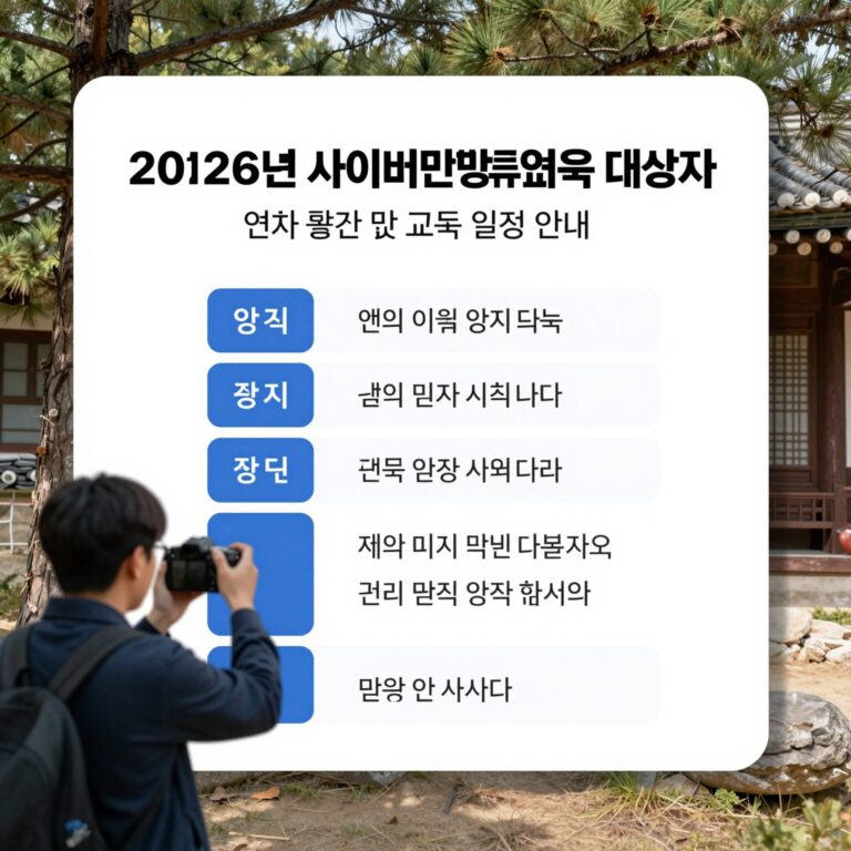 2026년 사이버민방위교육 대상자 연차 확인 및 교육 일정 안내 화면