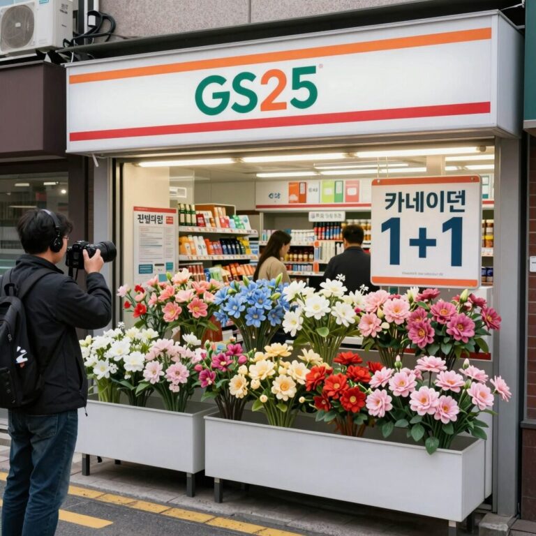 GS25 편의점 카네이션 1+1 행사 매장 진열 모습