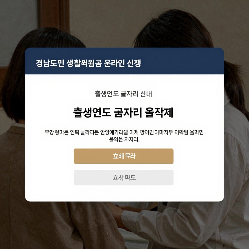 경남도민 생활지원금 온라인 신청 화면, 출생연도 끝자리 홀짝제 안내 표