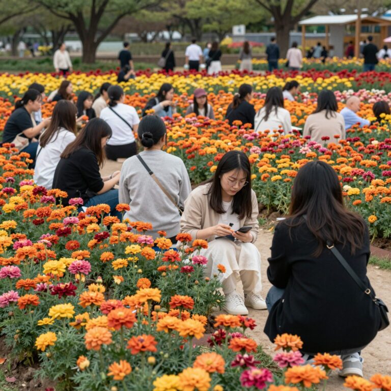이곡동 장미공원 축제에서 활짝 핀 장미와 포토존을 배경으로 사람들이 즐기는 모습