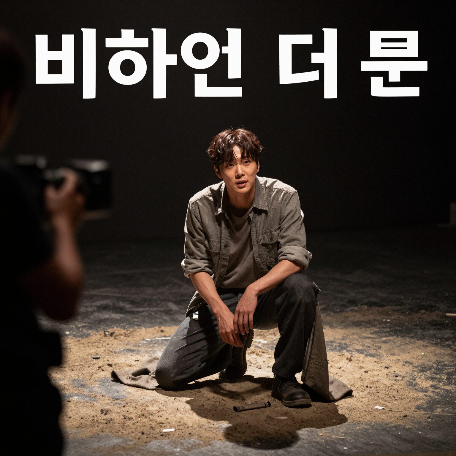 정문성 배우가 뮤지컬 비하인드 더 문 무대에서 1인극을 펼치는 모습이 담긴 공연 포스터