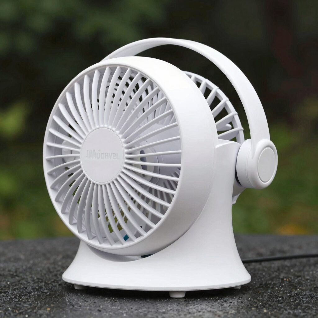 홈마블 롤업 넥밴드 선풍기 화이트 색상이 롤업된 모습과 펼친 모습